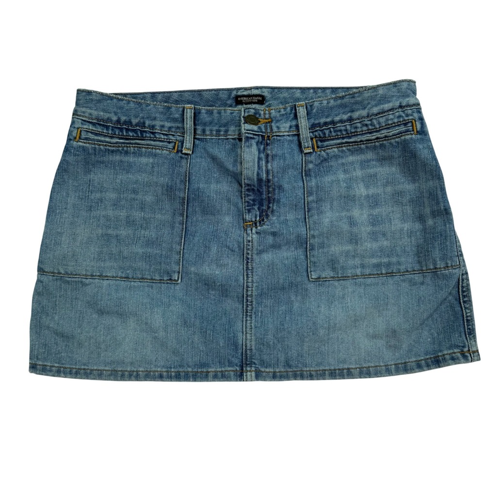 VTG Y2K American Eagle Denim Ultra Low rise mini micro Skirt Utility Pocket 8